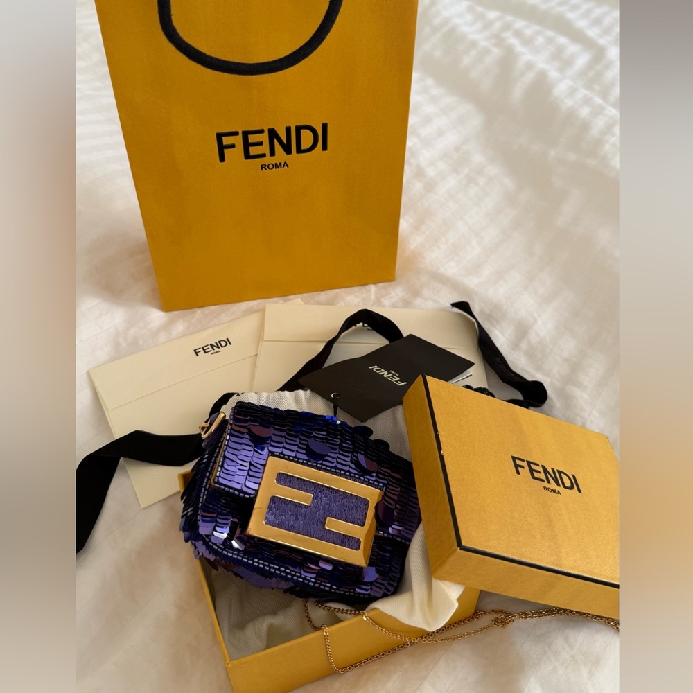 Fendi  nano baguette charm Gold and Purple Sequin Bag
